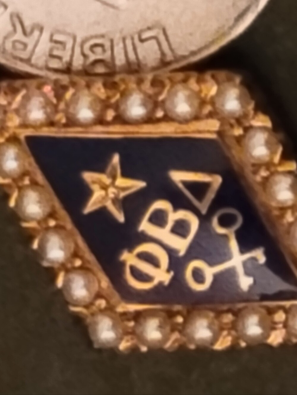 1924 Phi Beta Delta Navy and Gold Pearl Framed Pin